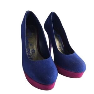 BRASH Blue Platform Heels Size 10 Pumps Suede Style Party Shoes